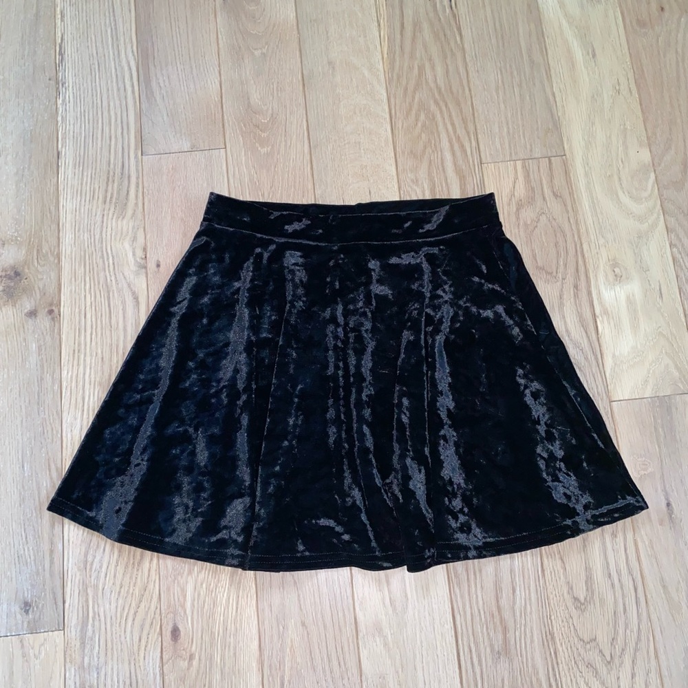 Black Crushed Velvet Flare Skirt